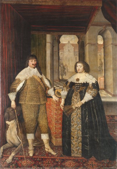 Portrait of George William, Elector of Brandenburg and His Consort Elizabeth Charlotte of the Palatinate and a Mastiff by Mathias Czwiczek